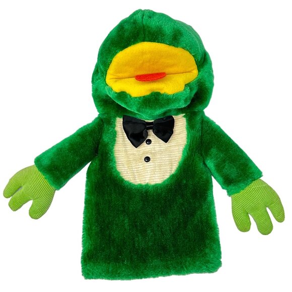 Vintage Dakin Green Frog Hand Puppet With Tuxedo Bow Tie 12 Inch 1985 80s Toy - Picture 10 of 10
